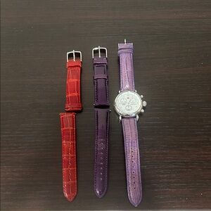 Michele Women's Watch with Red and Purple Straps